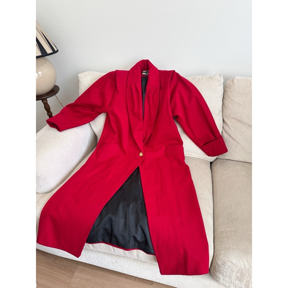 Red Wool Overcoat Long Large Vintage 90s Gold Button‎ Tailored Outbrook